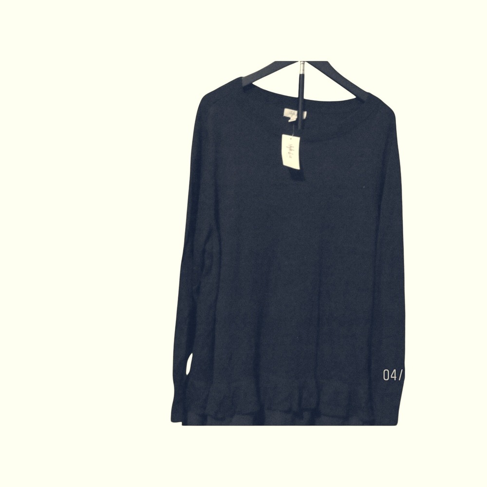 Style & Co Womens Navy Blue Long Sleeve Ruffle Hem Knit Top Scoop Neck NWT